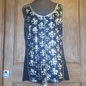 Platinum Plush 2X Sequin Full Zip Sleeveless Top